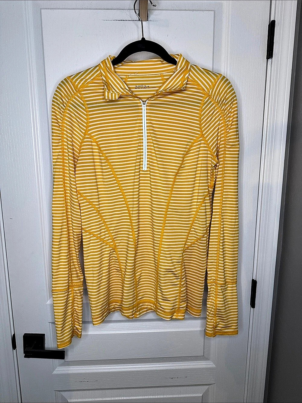 Zella Striped Quarter Zip Top in Yellow & White Medium Like New